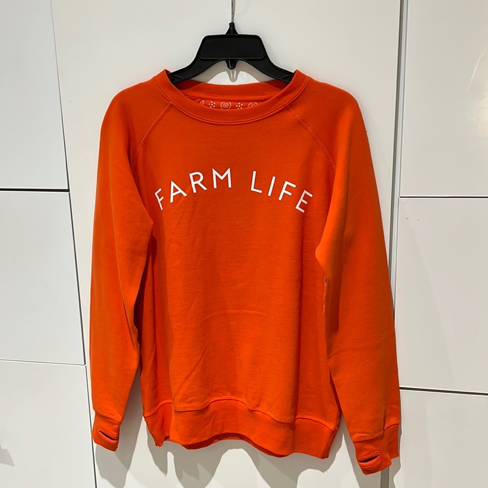 NWT TURNROWS Pumpkin Orange “Farm Life” Crew Neck Sweater Shirt Small